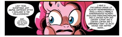 Size: 611x186 | Tagged: safe, artist:brenda hickey, edit, idw, pinkie pie, spike, friends forever #12, g4, my little pony: friends forever, spoiler:comic, comic, cropped, noodle incident, preview, scared
