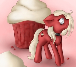 Size: 850x750 | Tagged: safe, artist:spectralpony, earth pony, pony, cake, food, red velvet cake, solo