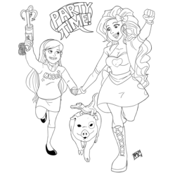 Size: 2000x2011 | Tagged: safe, artist:mono-phos, gummy, pinkie pie, equestria girls, g4, crossover, gideon rises, gravity falls, high res, humanized, lineart, mabel pines, male, monochrome, tourist trapped, waddles
