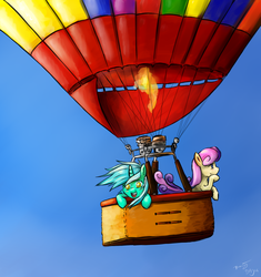 Size: 2350x2500 | Tagged: safe, artist:benjik, bon bon, lyra heartstrings, sweetie drops, earth pony, pony, unicorn, g4, high res, hot air balloon, newbie artist training grounds, windswept mane