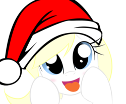 Size: 1000x833 | Tagged: safe, artist:aryanne, artist:babz zeeb, edit, oc, oc only, oc:aryanne, g4, winter wrap up, blushing, christmas, close-up, face, happy, hat, holiday, santa claus, santa hat, smiling, solo, tongue out