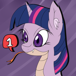 Size: 1280x1280 | Tagged: safe, artist:novaspark, twilight sparkle, lamia, original species, ask lamia twi and friends, g4, ear fluff, female, forked tongue, lamiafied, solo, species swap, tongue out, twilamia, twilight snakle