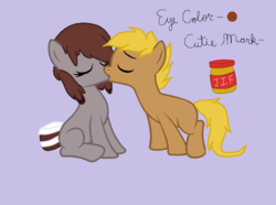 Size: 850x634 | Tagged: safe, artist:nomenclaturewaggle, oc, oc only, jif, nutella, oc x oc, peanut butter, ponified, shipping