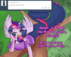 Size: 1280x1024 | Tagged: safe, artist:ask-naga-twilight, twilight sparkle, lamia, original species, anthro, ask naga twilight, g4, ask, lamiafied, one eye closed, species swap, tumblr, twilamia, twilight snakle, twilight sparkle (alicorn)