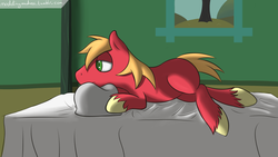 Size: 3840x2160 | Tagged: safe, artist:modding madness, big macintosh, earth pony, pony, g4, bed, blank flank, high res, lying down, male, pillow, solo, stallion