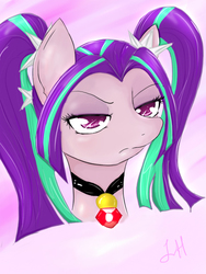 Size: 720x960 | Tagged: safe, artist:dashy21, aria blaze, earth pony, pony, g4, disguise, disguised siren, earth pony aria blaze, equestria girls ponified, female, gem, pink background, ponified, portrait, simple background, siren gem, solo, unamused