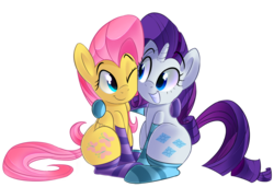 Size: 1900x1302 | Tagged: safe, artist:january3rd, fluttershy, rarity, g4, clothes, cute, simple background, socks, striped socks, transparent background
