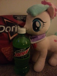 Size: 1000x1333 | Tagged: safe, artist:onlyfactory, coco pommel, g4, bootleg, doritos, irl, mountain dew, photo, plushie