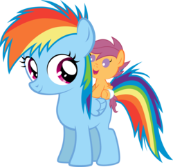 Size: 3794x3679 | Tagged: safe, artist:ex-machinart, rainbow dash, scootaloo, pony, g4, baby, baby pony, baby scootaloo, cute, cutealoo, dashabetes, diaper, filly, foal, high res, ponies riding ponies, riding, scootaloo riding rainbow dash, simple background, transparent background, vector