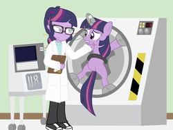Size: 851x637 | Tagged: safe, artist:dm29, sci-twi, twilight sparkle, human, equestria girls, g4, my little pony equestria girls: rainbow rocks, belly button, bondage, converse, duo, glasses, human ponidox, impending torture, in the name of science, spread eagle, twilight sparkle (alicorn), twolight