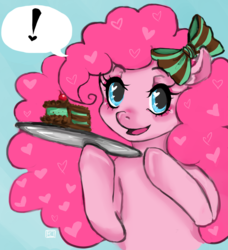 Size: 1280x1401 | Tagged: safe, artist:tisin, pinkie pie, g4, cake, female, hair bow, solo