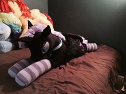 Size: 1632x1224 | Tagged: safe, artist:neysanight, nightmare moon, g4, clothes, cute, irl, photo, plushie, prone, socks, solo, striped socks