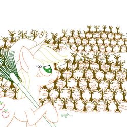 Size: 800x800 | Tagged: safe, artist:wryte, applejack, g4, autumn, female, hat, lineart, newbie artist training grounds, rake, solo, sweet apple acres, tree