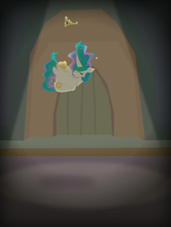 Size: 1536x2048 | Tagged: safe, artist:bratzoid, princess celestia, g4, castle, crying, door, falling, female, moat, solo, water