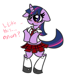 Size: 600x600 | Tagged: safe, artist:php10, twilight sparkle, g4, blushing, clothes, schoolgirl