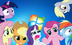 Size: 1920x1200 | Tagged: safe, applejack, derpy hooves, fluttershy, pinkie pie, rainbow dash, rarity, twilight sparkle, pegasus, pony, g4, female, mane six, mare, microsoft windows