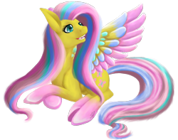 Size: 1111x876 | Tagged: safe, artist:brushdrop, fluttershy, g4, female, rainbow power, simple background, solo, transparent background