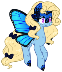 Size: 648x747 | Tagged: safe, artist:kyaokay, oc, oc only, oc:blue peleide, butterfly, butterfly pony, original species, pony, bow, butterfly wings, simple background, solo, tail bow, transparent background