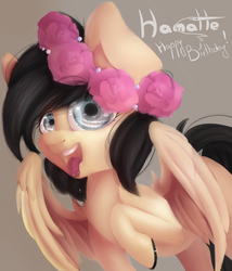 Size: 782x912 | Tagged: safe, artist:hamatte, oc, oc only, oc:dino, floral head wreath, solo, tongue out