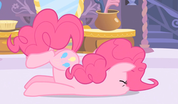 Size: 1117x659 | Tagged: safe, screencap, pinkie pie, pony, g4, simple ways, eyes closed, face down ass up, faceplant, female, reaction image, solo