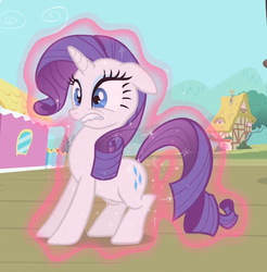 Size: 881x897 | Tagged: safe, screencap, rarity, pony, g4, simple ways, female, floppy ears, frown, gritted teeth, lip bite, magic, reaction image, solo, telekinesis, wide eyes