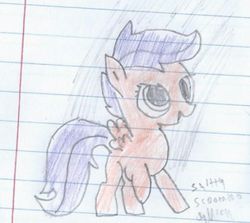Size: 820x731 | Tagged: artist needed, safe, scootaloo, g4, crayon, female, lined paper, solo, traditional art