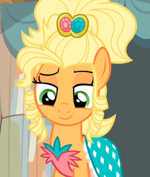 Size: 913x1079 | Tagged: safe, screencap, applejack, earth pony, pony, g4, simple ways, applejack also dresses in style, applejack is best facemaker, applejewel, clothes, costume, fancyjack, female, grin, looking at you, reaction image, smiling, smirk, solo