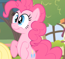 Size: 1197x1075 | Tagged: safe, screencap, pinkie pie, earth pony, pony, filli vanilli, g4, bipedal, cute, diapinkes, female, mare, reaction image, smiling, solo