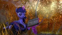 Size: 3840x2159 | Tagged: safe, artist:aeridiccore, twilight sparkle, g4, 3d, book, female, forest, high res, magic, solo, source filmmaker
