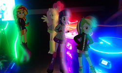 Size: 1600x960 | Tagged: safe, fluttershy, pinkie pie, rainbow dash, sunset shimmer, twilight sparkle, equestria girls, g4, arcade, equestria girls in real life, irl, pac-man, photo, ponies in real life, twilight sparkle (alicorn)