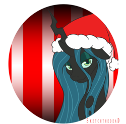 Size: 1000x983 | Tagged: safe, artist:mamachubs, queen chrysalis, g4, female, hat, santa hat, smiling, solo