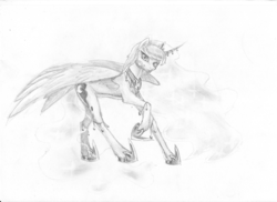 Size: 1280x931 | Tagged: safe, artist:thatonegib, princess luna, g4, female, monochrome, solo, traditional art