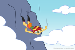 Size: 1350x900 | Tagged: safe, artist:khuzang, sunset shimmer, equestria girls, g4, clothes, female, skirt, skydiving, solo