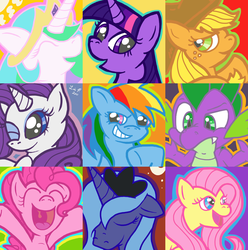 Size: 1767x1782 | Tagged: safe, artist:torgetsu-kon, applejack, fluttershy, pinkie pie, princess celestia, princess luna, rainbow dash, rarity, spike, twilight sparkle, g4, mane seven, mane six, s1 luna