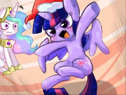 Size: 512x387 | Tagged: safe, artist:miki 14, princess celestia, twilight sparkle, alicorn, pony, g4, female, hat, mare, santa hat, twilight sparkle (alicorn)