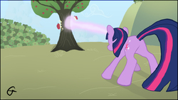 Size: 1920x1080 | Tagged: safe, artist:captainbritish, twilight sparkle, g4, apple, female, magic, solo, tree