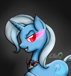 Size: 468x500 | Tagged: safe, artist:cloversinthesnow, trixie, pony, unicorn, g4, alicorn amulet, female, glowing eyes, gradient background, mare, solo