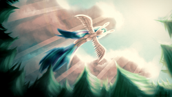 Size: 1920x1080 | Tagged: safe, artist:crestfallencelestia, princess celestia, g4, female, flying, solo, spread wings, underhoof