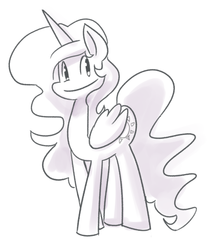 Size: 600x717 | Tagged: safe, artist:fauxsquared, princess celestia, g4, female, looking at you, monochrome, sketch, smiling, solo