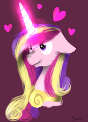 Size: 759x1052 | Tagged: safe, artist:geraldine20, princess cadance, g4, female, floppy ears, glowing horn, heart, heart eyes, horn, solo, wingding eyes