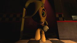 Size: 1191x670 | Tagged: safe, applejack, pony, robot, robot pony, five nights at aj's, g4, 3d, angry, animatronic, applefreddy, female, five nights at freddy's, sharp teeth, solo