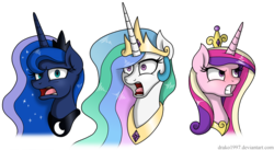 Size: 3100x1700 | Tagged: safe, alternate version, artist:drako1997, princess cadance, princess celestia, princess luna, g4, frown, glare, gritted teeth, looking at you, open mouth, simple background, textless, tongue out, transparent background, wide eyes