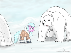 Size: 2000x1500 | Tagged: safe, artist:halflingpony, oc, oc only, polar bear, pony, duo, igloo