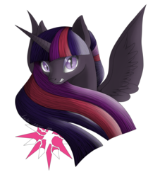 Size: 2000x2200 | Tagged: safe, artist:dreamyartcosplay, twilight sparkle, alicorn, pony, ask nightmare mane 6, ask nightmare six, g4, bust, corrupted, corrupted twilight sparkle, female, high res, mare, nightmare twilight, nightmarified, simple background, slit pupils, solo, transparent background, twilight sparkle (alicorn)