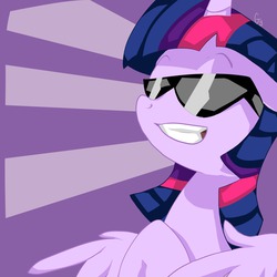 Size: 1280x1280 | Tagged: safe, artist:cloudlety, twilight sparkle, alicorn, pony, g4, female, grin, mare, solo, sunglasses, twilight sparkle (alicorn)