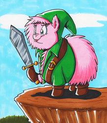 Size: 900x1033 | Tagged: safe, artist:tobibrocki, oc, oc only, oc:fluffle puff, crossover, link, solo, the legend of zelda