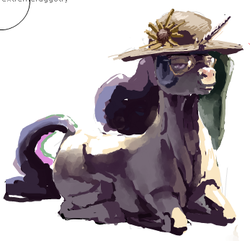 Size: 347x335 | Tagged: safe, artist:someschmoe, princess celestia, g4, female, flockmod, flower, hat, sitting, solo, sun hat, sunflower, sunglasses