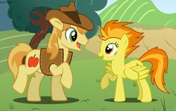 Size: 1123x711 | Tagged: safe, artist:asika-aida, braeburn, spitfire, g4, couple, female, male, shipping, spitburn, straight