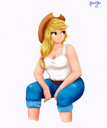 Size: 1024x1224 | Tagged: safe, artist:cosmicponye, applejack, human, g4, female, humanized, solo