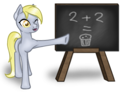 Size: 704x525 | Tagged: safe, artist:freyiejj, derpy hooves, pegasus, pony, g4, chalkboard, female, mare, muffin, solo, wink